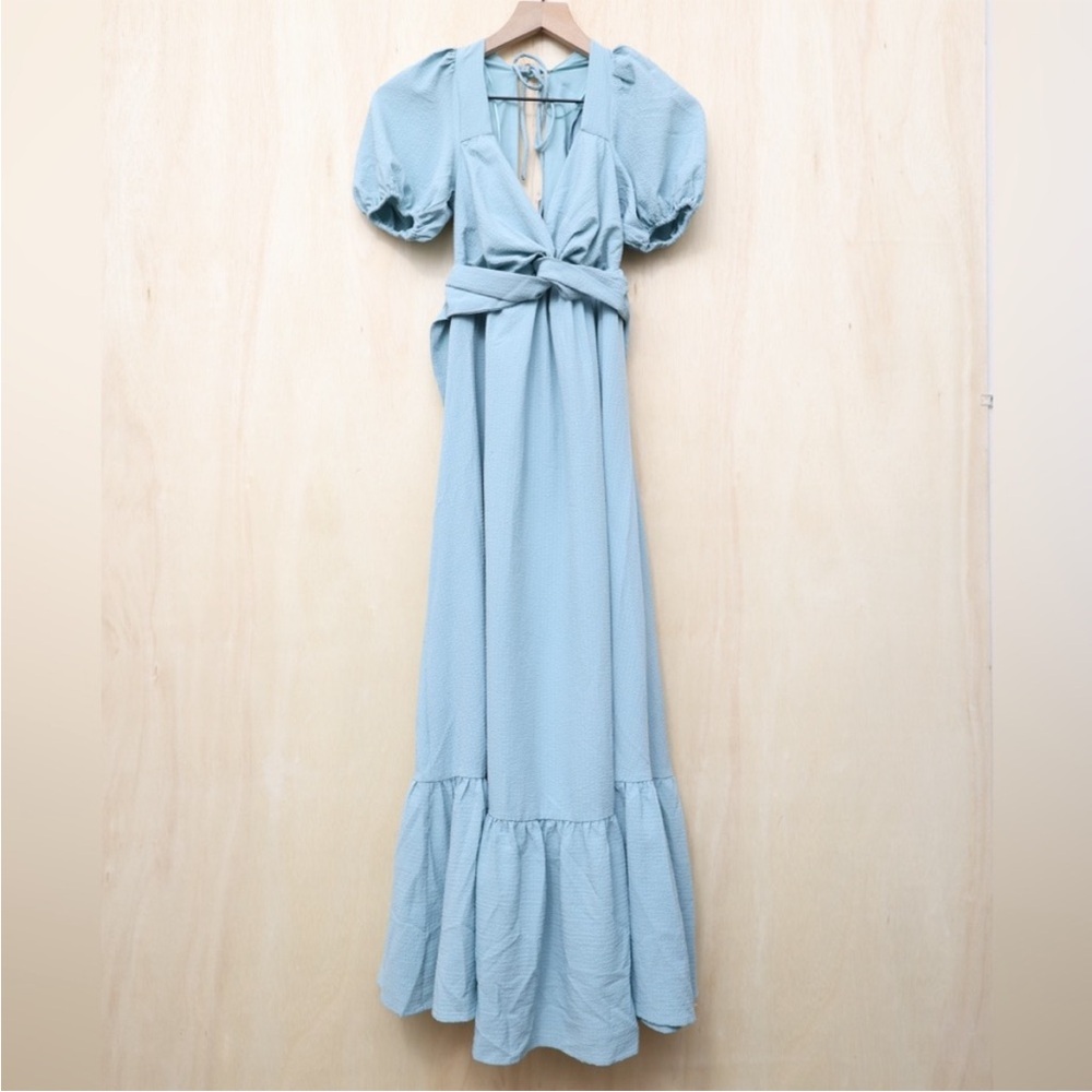 NWT ASTR the Label Blue Twist Front Puff Sleeve Maxi Dress - Picture 6 of 7